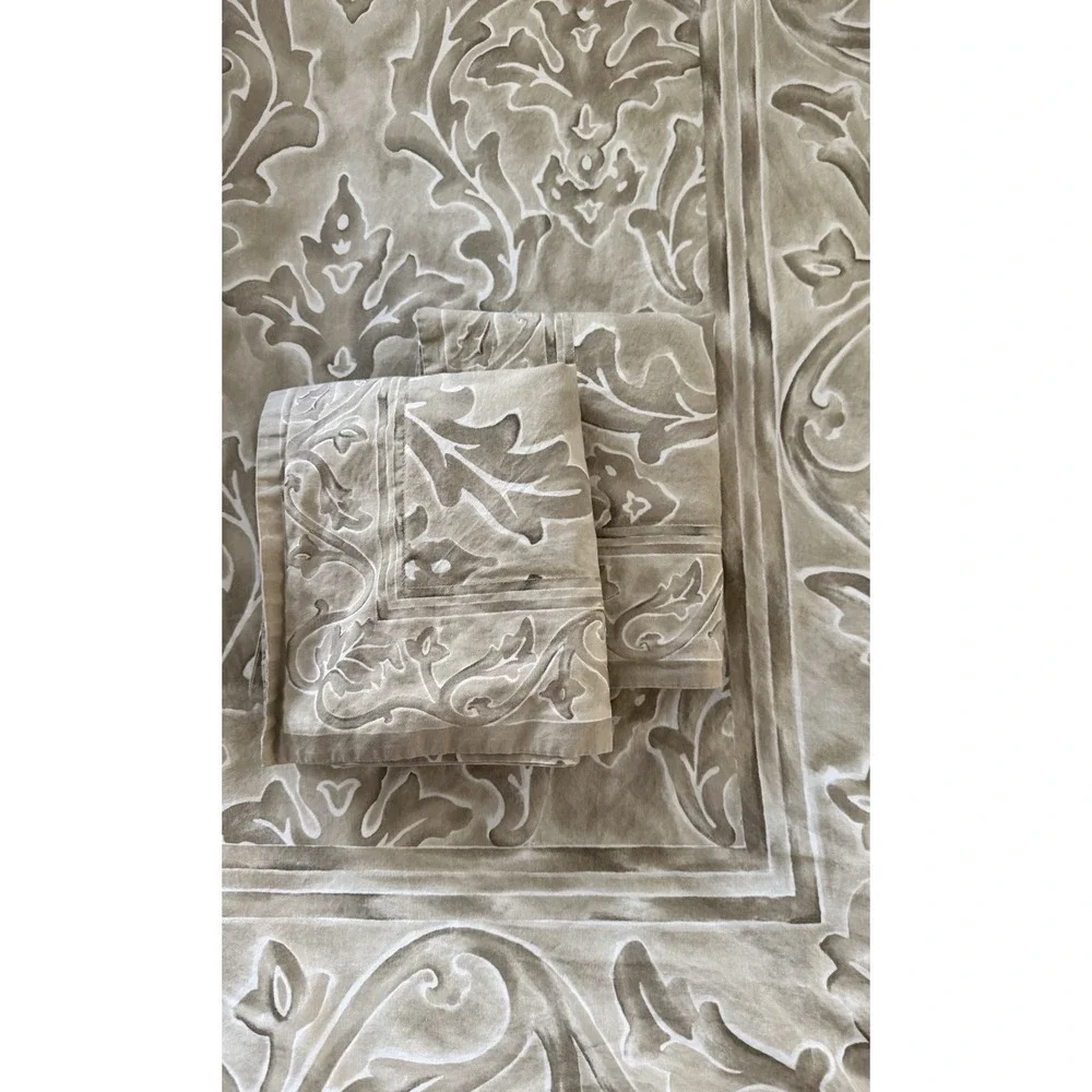 Restoration Hardware Tan Amalfi Rave Queen Size Duvet Cover Set Shams Italy 3 PC